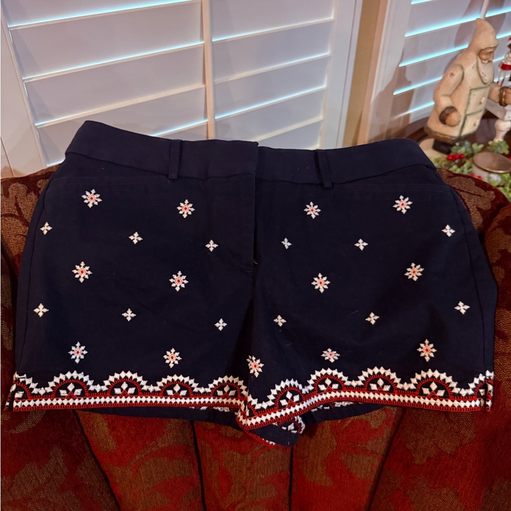 LOFT Navy Embroidered High Waist Shorts